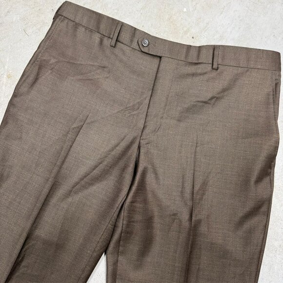 Coppley Dress Pants Super 130s Wool Trousers Brown Canada 38x32 - Picture 3 of 10